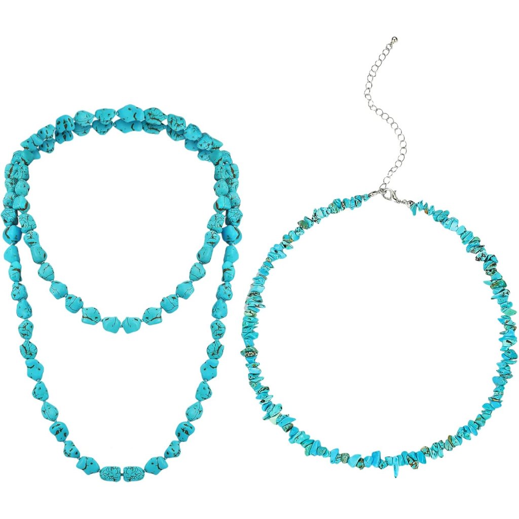 2 Pcs Turquoise Beaded Necklace For Women Turquoise Jewelry 47'' 14'' Long Endle